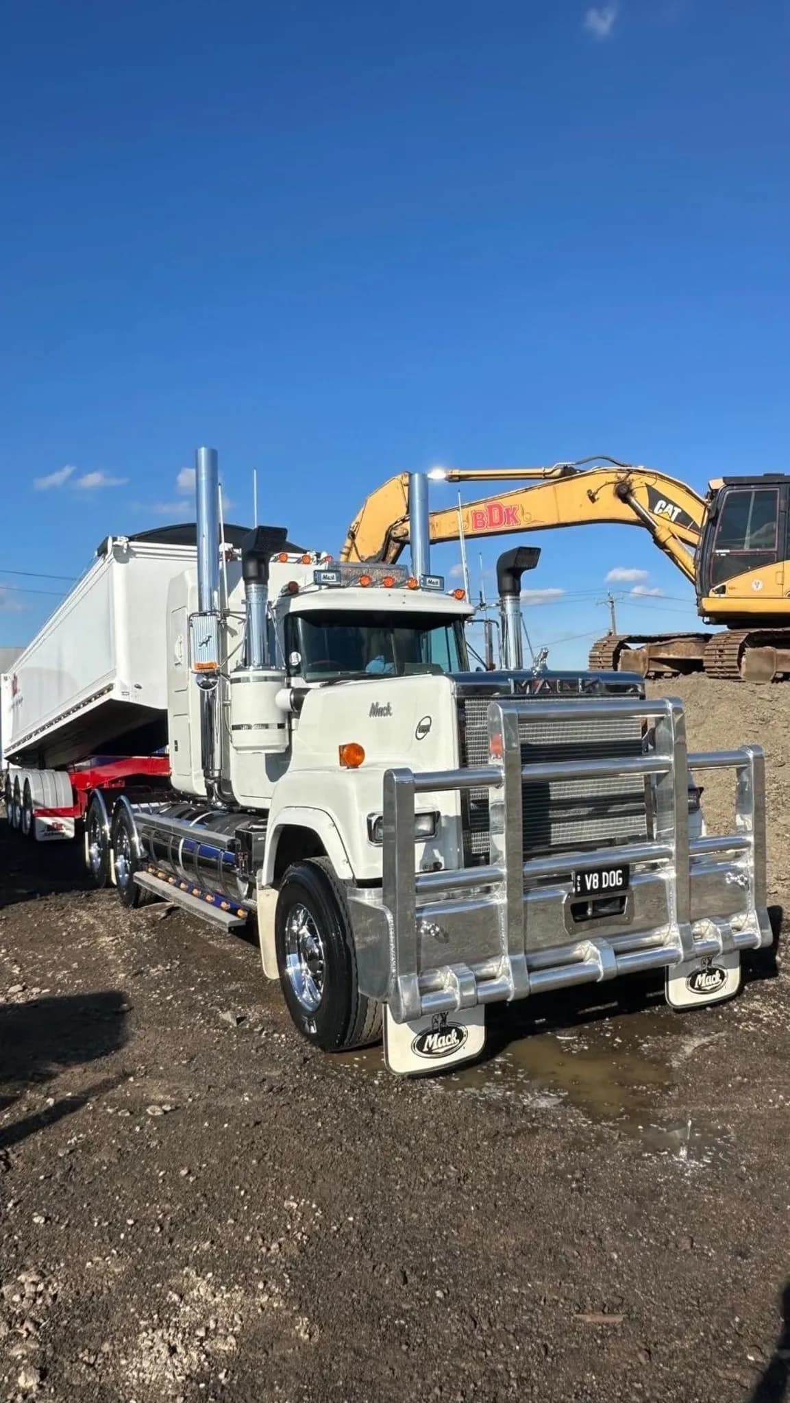 White Mack V8 prime mover with polished alloy